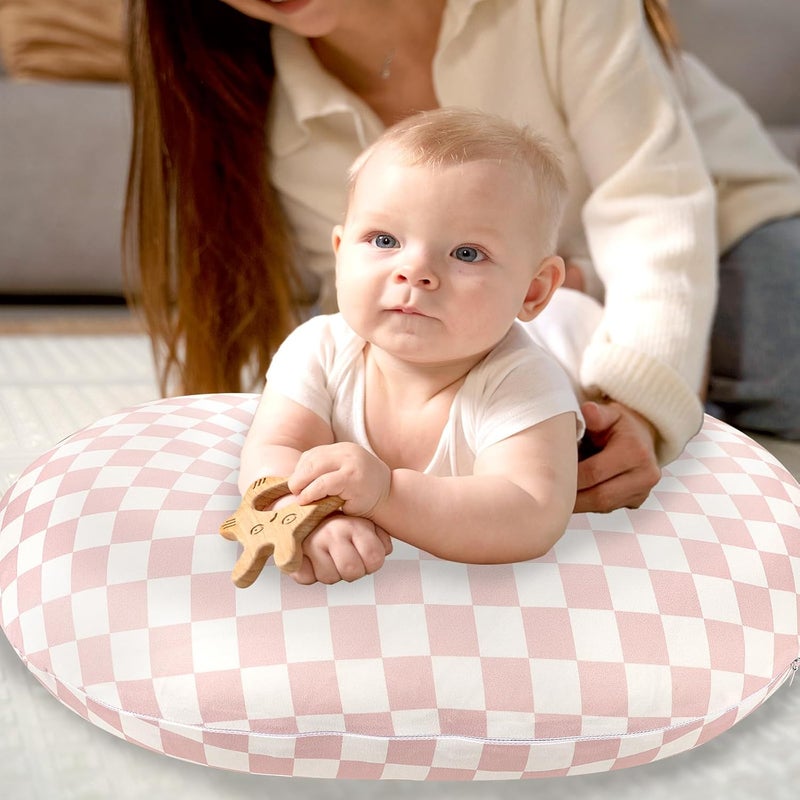 DAYEEBALL Nursing Pillow Cover, Removable Nursing Covers for Breastfeeding Pillows, Stretchy and Soft Fit for Baby Girls Boys Newborn, Pink Checkerboard (Only Cover) - Image 4